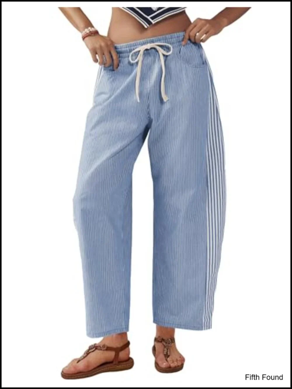 Baggy Wide Leg Jeans Mid Rise Ankle Pull On Drawstring Trousers with Pockets